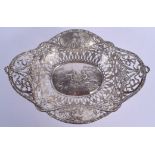 A LARGE 19TH CENTURY CONTINENTAL SILVER OPENWORK BASKET decorated with figures and landscapes. 487 g