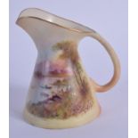 Locke Worcester cream jug painted with Loch Achray by Walter Stinton, green globe mark. 9cm high