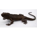 A Japanese small bronze Iguana 16cm.