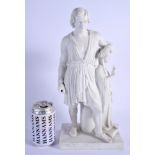 A LARGE 19TH CENTURY EUROPEAN ENERET PARIAN WARE FIGURE OF A MALE modelled resting upon a female. 36