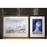 A pair of limited edition prints dockyard scene by H Butterworth and abstract female 56 x 40 (2)