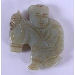 A 19TH CENTURY CHINESE JADE FIGURE OF A BOY & HOBBY HORSE Qing. 5 cm x 5 cm.