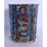 AN EARLY 20TH CENTURY CHINESE CLOISONNE ENAMEL BRUSH POT Late Qing, decorated with dragons. 15 cm x
