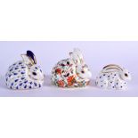 Royal Crown Derby paperweight Meadow Rabbit (Collectors Guild), Rabbit and Anniversary Bunny. 8cm wi