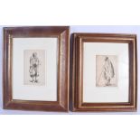 European School (18th Century) Pair of engravings, Standing Figures. Image 14.5 cm x 8 cm.