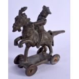 AN 18TH/19TH CENTURY MIDDLE EASTERN INDIAN BRONZE FIGURE OF HORSE modelled with attendants. 15 cm x