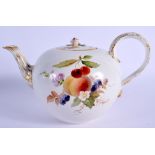 A 19TH CENTURY MEISSEN PORCELAIN TEAPOT AND COVER painted with fruiting vines. 21 cm wide.