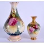 Royal Worcester vase painted with roses, shape 285 H, date code 1911 and a smaller vase painted with