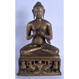 A LARGE 19TH CENTURY INDIAN BRONZE FIGURE OF A SEATED BUDDHA modelled with hands clasped. 38 cm x 15