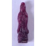 A RARE 19TH CENTURY CHINESE CARVED RUBY FIGURE OF GUANYIN Late Qing. 2 cm long.