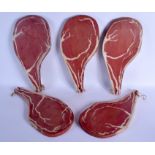 FIVE CHARMING VINTAGE PAINTED WOOD PORK CHOP BUTCHER DISPLAY BOARDS. 45 cm x 20 cm. (5)