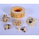 A 19TH CENTURY CHINESE CANTON IVORY NAPKIN RING etc. (qty)