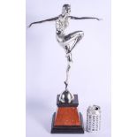 A CONTEMPORARY SILVERED BRONZE FIGURE OF A DECO DANCER. 52 cm high.