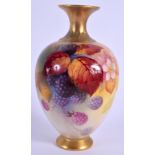 A ROYAL WORCESTER FRUIT PAINTED VASE by Kitty Blake. 14 cm high.