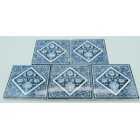 Five Victorian Minton China works Aesthetic blue and white tiles 15 x 15 cm (5).
