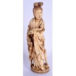 A 19TH CENTURY CHINESE CARVED IVORY FIGURE OF GUANYIN Qing, modelled holding a rui sceptre. 14 cm hi