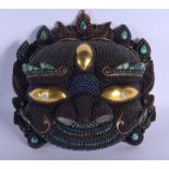 A LOVELY LARGE 19TH CENTURY TIBETAN TURQUOISE LAPIS AND GARNET MASK. 22 cm x 22 cm.