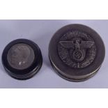 TWO CONTEMPORARY CONTINENTAL MILITARY BOXES. Largest 6 cm diameter. (2)