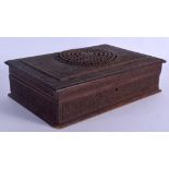 A LATE 19TH CENTURY MIDDLE EASTERN CARVED HARDWOOD CASKET decorated with foliage. 33 cm x 22 cm.
