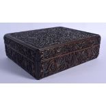 A LARGE EARLY 20TH CENTURY CHINESE CARVED WOOD DOCUMENT BOX AND COVER decorated with foliage. 34 cm