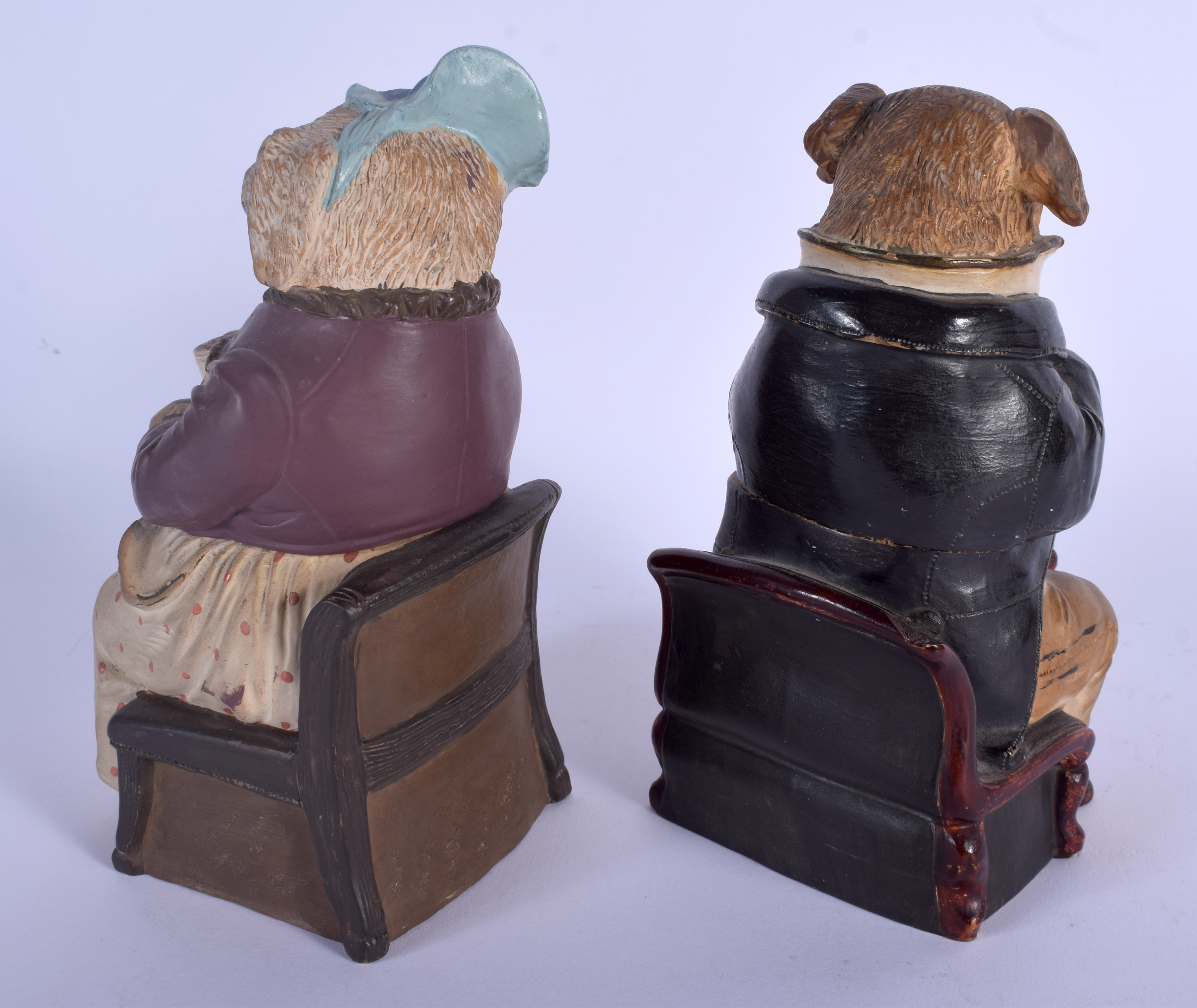 A PAIR ANTIQUE AUSTRIAN TOBACCO JAR AND COVER in the form of a pig and wolf. 17 cm high. - Image 2 of 4
