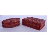 TWO 19TH CENTURY CHINESE CINNABAR LACQUER BOXES AND COVERS Qing. Largest 15 cm x 9 cm. (2)