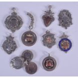 NINE ANTIQUE SILVER WATCH FOBS. (9)