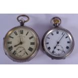 TWO ANTIQUE SILVER POCKET WATCHES. Largest 5 cm diameter. (2)