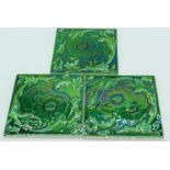 Three Green Glaze Tiles in a floral pattern 15 x 15cm (3).