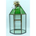 A large glass and copper hall lantern 52 x 28cm .