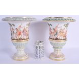 A VERY RARE PAIR OF 19TH CENTURY MEISSEN PORCELAIN VASES modelled in the Naples style, painted with