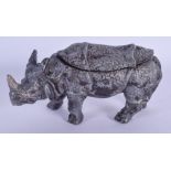 A CONTEMPORARY COLD PAINTED BRONZE RHINOCEROS INKWELL. 16 cm wide.