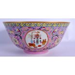 A LARGE CHINESE PORCELAIN BOWL 20th Century, bearing Daoguang marks to base, enamelled with precious