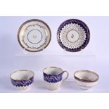 18th c. Derby coffee cup, teabowl and saucer with teardrop gilding and blue border with enamelled fl