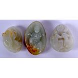 THREE CHINESE CARVED JADE BOULDERS 20th Century. (3)