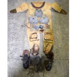 A Vintage Diving suit, boots belt and weights (12).