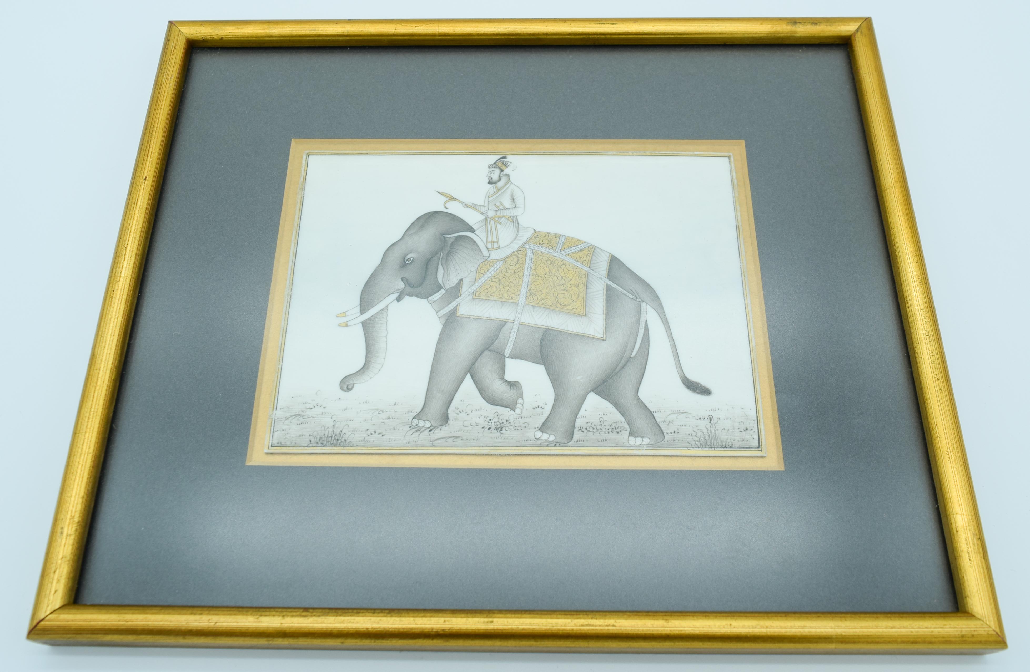 An Indian Painted ivory panel depicting an elephant 15.5 x 11 cm .