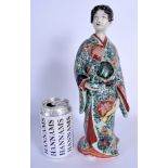 A 19TH CENTURY JAPANESE MEIJI PERIOD AO KUTANI PORCELAIN FIGURE OF A FEMALE modelled in floral embel