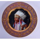 A RARE EARLY 20TH CENTURY VIENNA PORCELAIN PLATE painted with an Indian Chief. 24 cm diameter.