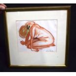 Framed pastel of a naked female by Mike Cheetham. 21 x 25cm.