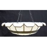 A large alabaster sectional leaded hanging lamp fitting 48 x 13cm.