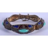 AN EARLY 20TH CENTURY CHINESE SILVER ENAMEL AND TURQUOISE BRACELET. 34 grams. 15 cm long.