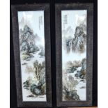 A Framed pair of Republican period porcelain famille verte panels 82 x 29cmcm (2)