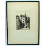 A Framed etching by A P Thomson of a view of Fernihurst Castle 25.5 x 18cm.