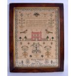 AN ANTIQUE SAMPLER by Harriet Coney. Image 40 cm x 30 cm.