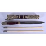 A 19TH CENTURY CHINESE TIBETAN CARVED WOOD AND BONE CHOPSTICK HOLDER with knife, with fine quality g