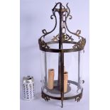 A EUROPEAN GILT METAL GLASS LANTERN. 45 cm x 20 cm.