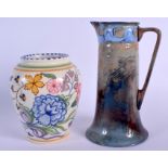 A RARE ROYAL DOULTON SABRINA WARE JUG together with a Poole vase. Largest 19 cm high. (2)