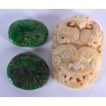 THREE CHINESE CARVED JADE ITEMS 20th Century. (3)