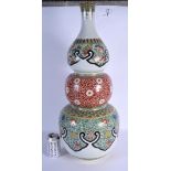 A LARGE LATE 19TH CENTURY JAPANESE MEIJI PERIOD TRIPLE GOURD VASE enamelled with floral sprays and t